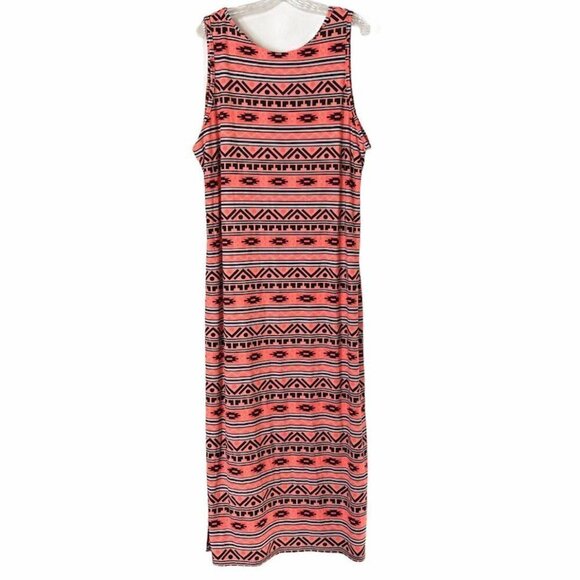 🌺 Boutique Sleeveless Aztec Stripe Neon Pink Stretchy Column Maxi Dress Size 1X - Picture 2 of 7